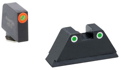 AmeriGlo Optic Compatible Sight Set for Glock, XL Tall, Green Tritium Orange Outline Front, Green Tritium White Outline Rear