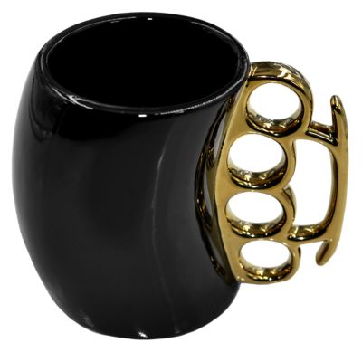 Caliber Gourmet Ceramic Brass Knuckle Mug, Black/Gold