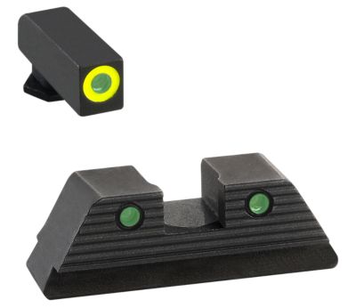 AmeriGlo Trooper Sight Set for Glock, Green Tritium LumiGreen Outline Front, Green Tritium Black Outline Rear, GL819