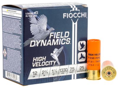 Fiocchi 12-Gauge Field Dynamics High Velocity 7.5-Shot Shotgun Shells, 2.75 in., 1-1/4 oz., 25 Rounds