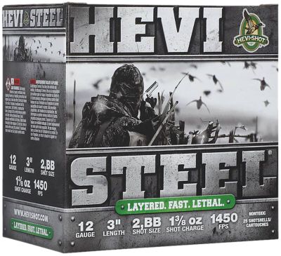 HEVI-Shot 12-Gauge HEVI-Steel Waterfowl 2/BB-Shot Shotgun Shells, 3 in., 1-3/8 oz., 25 Rounds