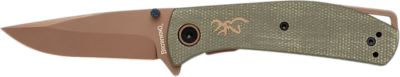 Browning 3 in. Trailside EDC Small Modified Drop Point Folding Knife, Plain Titanium Finish D2 Steel Blade, Green Micarta Handle