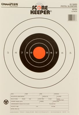 Champion Targets Score Keeper Slow Fire Bullseye Paper Hanging Pistol Targets, 25 yd., 11 in. x 16 in., Black/Orange, 12-Pack