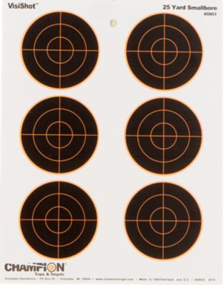 Champion Targets VisiShot Bullseye Paper Hanging Small Bore Rifle Targets, 25 yd., 8.5 in. x 11 in., Black/White, 10-Pack