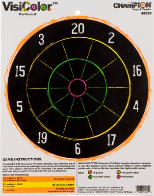 Champion Targets VisiColor Dartboard Paper Hanging Shooting Targets, 11 in. x14 in., Multicolor, 10-Pack