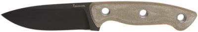 Browning 3.75 in. Desolation Modified Drop Point Fixed Blade Knife, Black Powder-Coat 440C SS Blade, Tan Micarta Laminate Handle