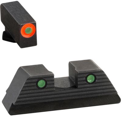 AmeriGlo Trooper Sight Set for Glock, Green Tritium Orange Outline Front, Green Tritium Black Outline Rear, GL816