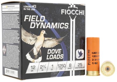 Fiocchi 12-Gauge Field Dynamics Dove and Quail 8-Shot Shotgun Shells, 2.75 in., 1 oz., 25 Rounds