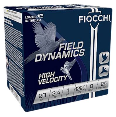 Fiocchi 20-Gauge Field Dynamics High Velocity 8-Shot Shotgun Shells, 2.75 in., 1 oz., 25 Rounds