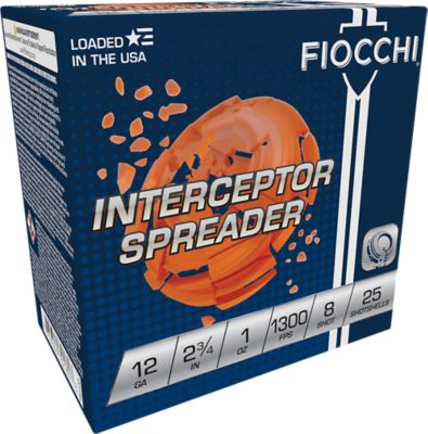 Fiocchi 12-Gauge Exacta Target Interceptor Spreader 8-Shot Shotgun Shells, 2.75 in., 1 oz., 25 Rounds