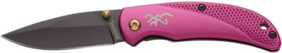 Browning 2.38 in. Prism 3 EDC Folding Knife, Plain Black Oxide 7Cr17MoV SS Blade, Plum/Brass Logo Anodized Aluminum Handle
