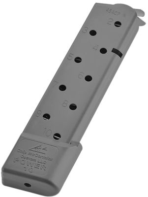 Chip McCormick Custom Power Mag 10 Round 45 ACP Magazine for 1911 Government, Black, Stainless Steel