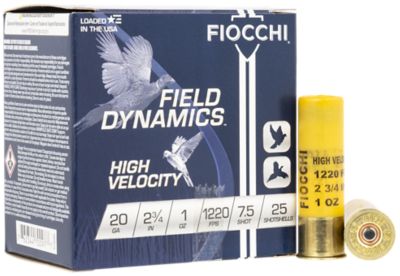 Fiocchi 20-Gauge Field Dynamics High Velocity 7.5-Shot Shotgun Shells, 2.75 in., 1 oz., 25 Rounds
