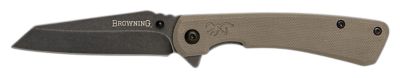 Browning 3 in. Branded Rock EDC Wharncliffe Folding Knife, Plain Black Stonewashed 7Cr17MoV SS Blade, FDE G10 Handle