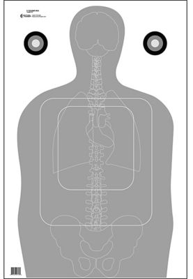 Action Target Qualification Silhouette/Vitals Paper Shooting Targets, 23 in. x 35 in., Gray/White, 100-Pack