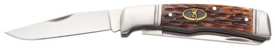 Browning 2.88 in. Joint Venture Drop Point/Spey Point Folding Knife, Plain 8Cr13MoV SS Blade, Brown Jigged Bone Handle