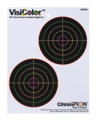 Champion Targets VisiColor Double Bullseye Self-Adhesive Paper Shooting Targets, 8.5 in. x 11 in., Multicolor, 10-Pack