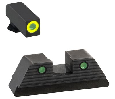 AmeriGlo Trooper Sight Set for Glock, Green Tritium LumiGreen Outline Front, Green Tritium Black Outline Rear, GL820