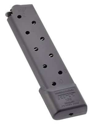 Chip McCormick Custom Power Mag Railed 10 Round 45 ACP Magazine for 1911 Government, Black Stainless Steel