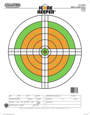 Champion Targets Score Keeper Sight-In Bullseye Paper Small Bore Rifle Targets, 100 yd., Fluorescent Green/Orange, 12-Pack