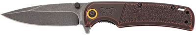 Browning 3.13 in. Buckmark EDC Slim Drop Point Folding Knife, Black Stonewashed Steel Blade, Bronze Stonewashed Polymer Handle