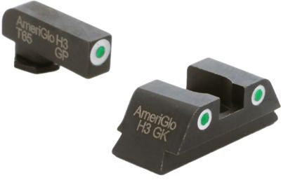 AmeriGlo Classic Tritium Sight Set for Glock, Green Tritium White Outline Front, Green Tritium White Outline Rear, GL430