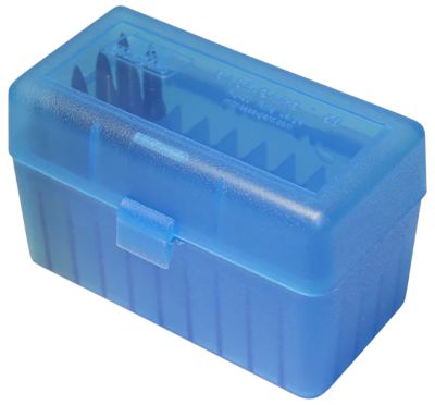 MTM 6mm PPC/7mm Flip-Top Polypropylene Ammo Box, Holds 50 Rounds, Clear Blue