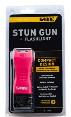 Sabre Dual Capacitor Concealable Stun Gun with LED Flashlight, 800,000V, 100 Lumens, Pink