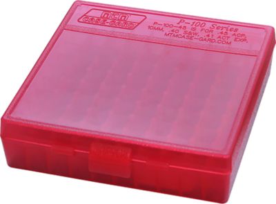 MTM .45 ACP/10mm Flip-Top Polypropylene Ammo Box, Holds 100 Rounds, Clear Red