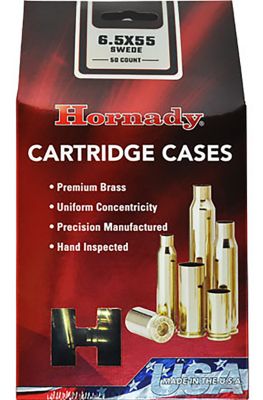 Hornady Unprimed Rifle Cases, 6.5x55 Swedish, Brass, 50-Rounds