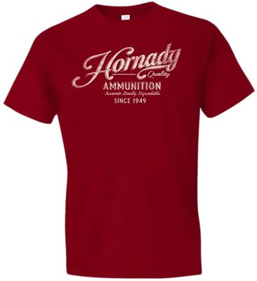 Horizon Design Hornady Gear Men's Vintage Script Short-Sleeve T-Shirt, 2XL, Red, Cotton, Semi-Fitted