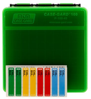 MTM .45 ACP/10mm Auto Plastic Flip-Top Ammo Box, Holds 100 Rounds, Green