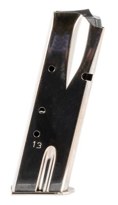 MEC-GAR Standard 13 Round 9mm Luger Magazine for Browning Hi-Power/Springfield SA-35, Nickel, Carbon Steel