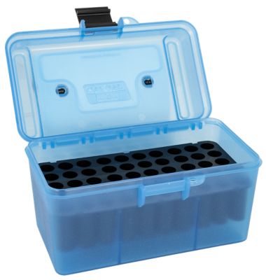 MTM Deluxe Polypropylene Rifle Ammo Box Rifle, Holds 50 Rounds, Clear Blue