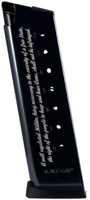 MEC-GAR 8 Round 45 ACP Magazine for 1911 Government, Blued w/2nd Amendment Engraving, Carbon Steel