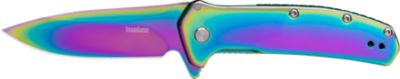 Kershaw 2.80 in. Outcome Drop Point Folding Knife, Plain Polished Rainbow PVD 8Cr13MoV SS Blade, Polished Rainbow PVD SS Handle