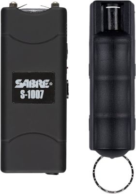 Sabre Multi-Range Protection Pack with Pepper Spray, Stun Gun and Flashlight, 1.6 uC Pain Rating, Black