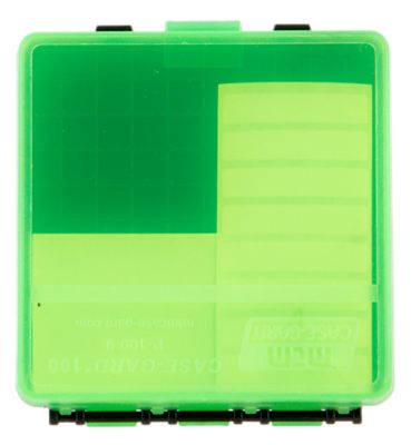 MTM 9mm/.380 Caliber Case-Gard P-100 Polypropylene Handgun Ammo Box, Holds 100 Rounds, Clear Green