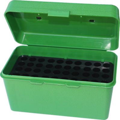 MTM Multi-Caliber Deluxe Polypropylene Rifle Ammo Box with Round Handle, Large, Holds 50 Rounds, Green