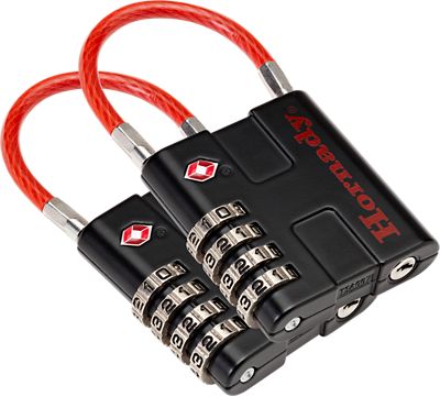 Hornady Rapid Safe TSA Lock, Open with Combination, Black/Red, 2-Pack