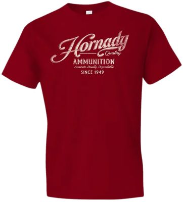 Horizon Design Hornady Gear Men's Vintage Script Short-Sleeve T-Shirt, Medium, Red, Cotton, Semi-Fitted