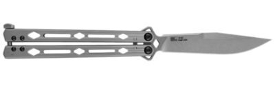 Kershaw 4.60 in. Lucha Butterfly Drop Point Folding Knife, Plain Stonewashed 14C28N Steel Blade, Bead Blasted SS Handle