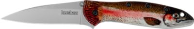 Kershaw 3 in. Leek Trout EDC Drop Point Folding Knife, Bead Blasted 14C28N Steel Blade, Rainbow Trout UFI Coated Aluminum Handle