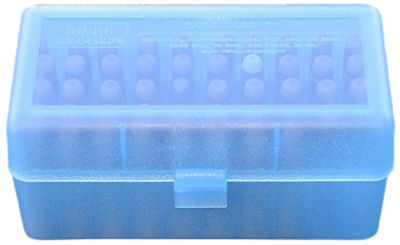 MTM Multi-Caliber/28 Gauge Case-Gard R-50 Polypropylene Rifle and Shotgun Ammo Box, Holds 50 Rounds, Clear Blue