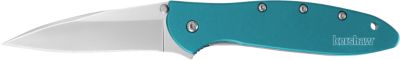 Kershaw 3 in. Leek Drop Point Folding Knife with Pocket Clip, Bead Blasted 14C28N Steel Blade, Teal Anodized Aluminum Handle