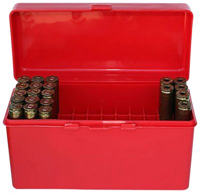 MTM .243/.308 Winchester/.220 Swift Flip-Top Polypropylene Ammo Box, Holds 50 Rounds, Red