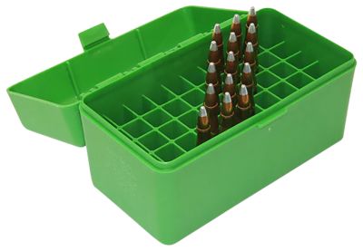 MTM 6mm PPC/7mm Flip-Top Polypropylene Ammo Box, Holds 50 Rounds, Green