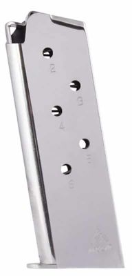 MEC-GAR 6 Round 45 ACP Magazine for 1911 Officer, Nickel, Carbon Steel