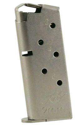 Kimber 6 Round 9mm Luger Magazine for Kimber Micro 9, Flush Fit, Silver, Stainless Steel
