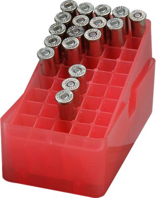 MTM .38-.357 Caliber E-50 Slip-Top Polypropylene Ammo Box, Holds 50 Rounds, Clear Red